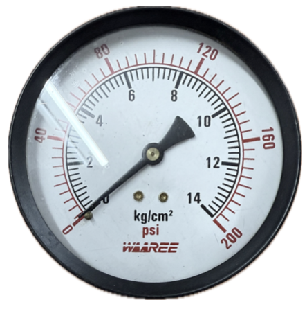 PRESSURE GAUGE 4" 14BAR/200PSI 3/8" BACK WAREE