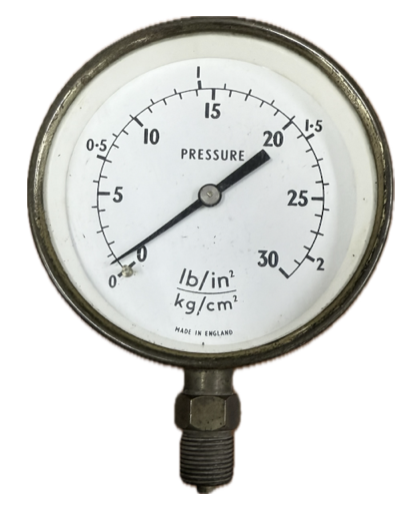 PRESSURE GAUGE 4" 2BAR/30PSI 3/8" BOTTOM UK BRASS