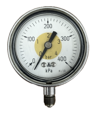 PRESSURE GAUGE 4" 4PSI/400KPA 3/8" BOTTOM NAF