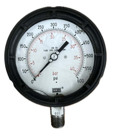PRESSURE GAUGE 4" 40BAR/600PSI 1/2" BOTTOM GLYCERINE WIKA