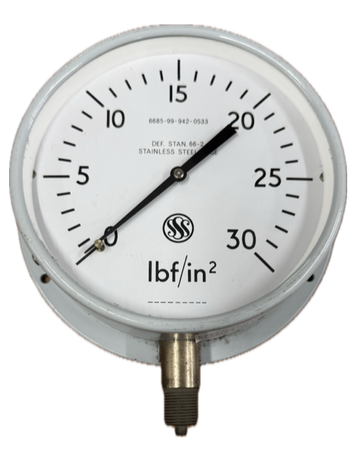 PRESSURE GAUGE 6" 30PSI 3/8" BOTTOM SSS