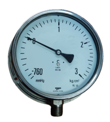 PRESSURE GAUGE 6" SS -760MMHG-3BAR 1/2" NPT BOTTOM BOURDON SEDME