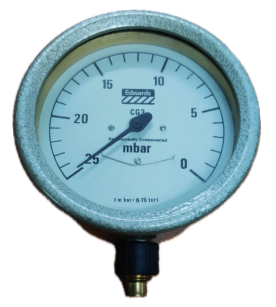 VACUUM GAUGE 4" 0-25 MBAR 3/8" BOTTOM CONNECTION EDWARDS UK