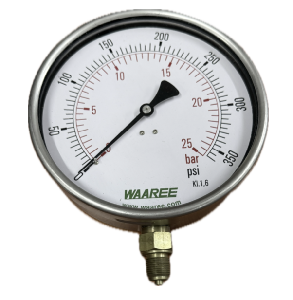 PRESSURE GAUGE 6" SS 25BAR/350PSI 3/8" BOTTOM WIKA GLYCERINE