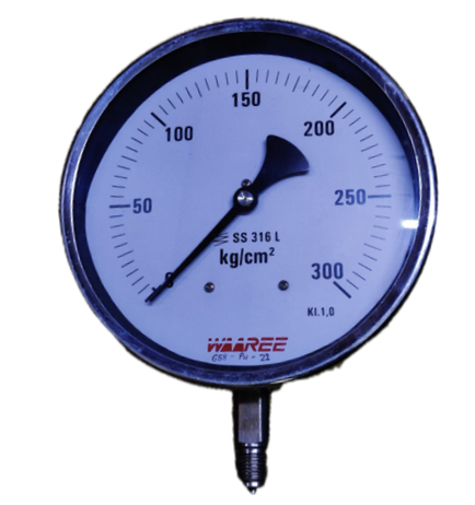 PRESSURE GAUGE 6" SS 300BAR 1/2" BOTTOM WAREE