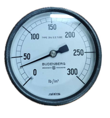 PRESSURE GAUGE 4" SS 300PSI 3/8" BACK GLYCERINE BUDENBERG