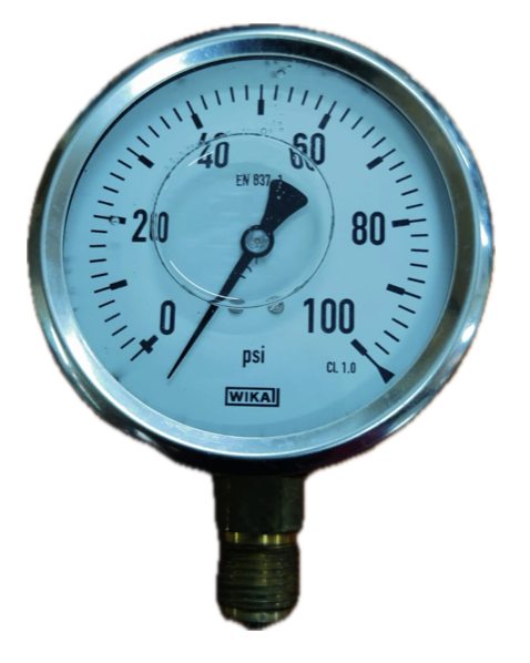 PRESSURE GAUGE 4" SS 100PSI 1/2" BOTTOM GLYCERINE WIKA
