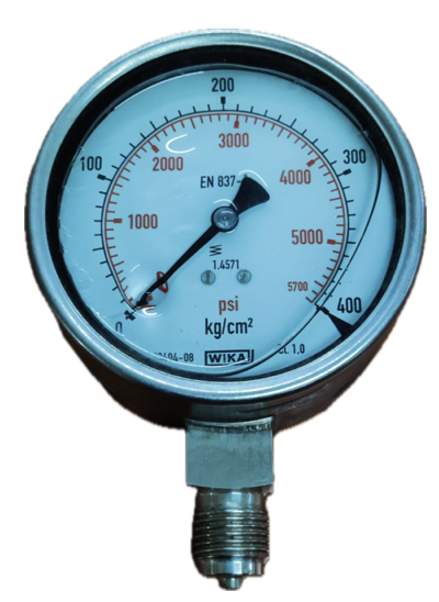 PRESSURE GAUGE 4" SS 400BAR/5700PSI 1/2" BOTTOM WIKA GLYCERINE