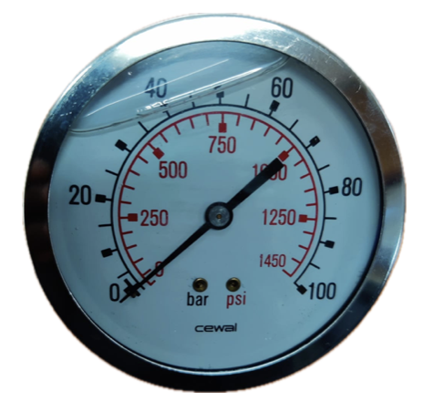 PRESSURE GAUGE 4" SS 100BAR 1/2" BACK GLYCERINE CEWAL