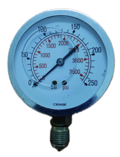 PRESSURE GAUGE 4" SS 250BAR/3500PSI 1/2" BOTTOM CEWAL GLYCERINE