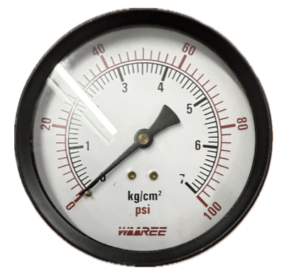 [7499] PRESSURE GAUGE 4" 7BAR/100PSI 3/8" BACK WAREE